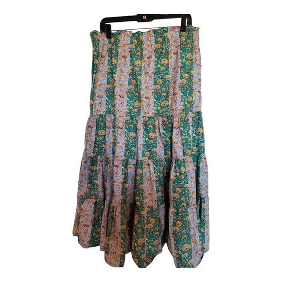 Rhode Target Skirt Large Cotton Ruffle Tier Midi Whimsical Floral Stripe Green - Picture 4 of 9